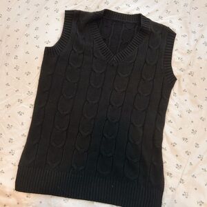 Oversized Black Cable Knit Sleeveless Sweater